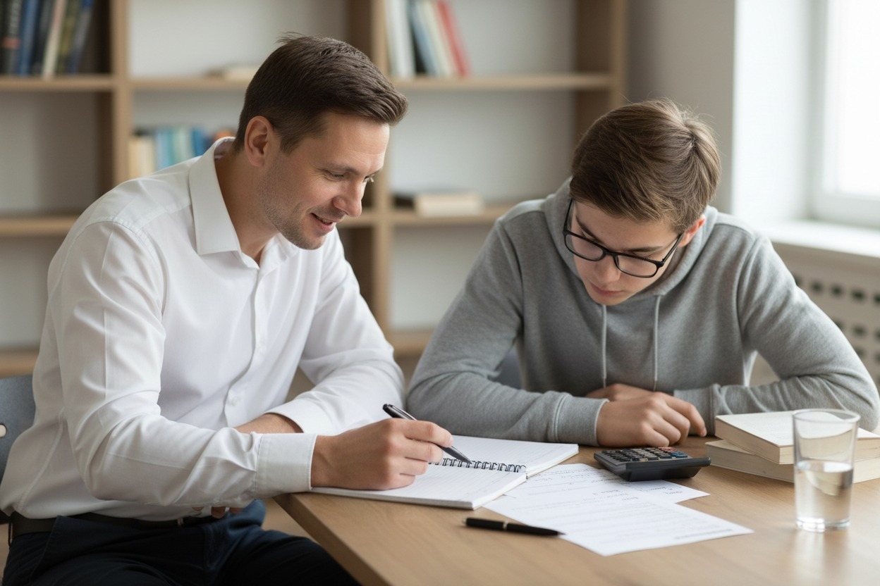 FAQ cours particuliers à Bordeaux avec professeur expliquant un exercice

Title :