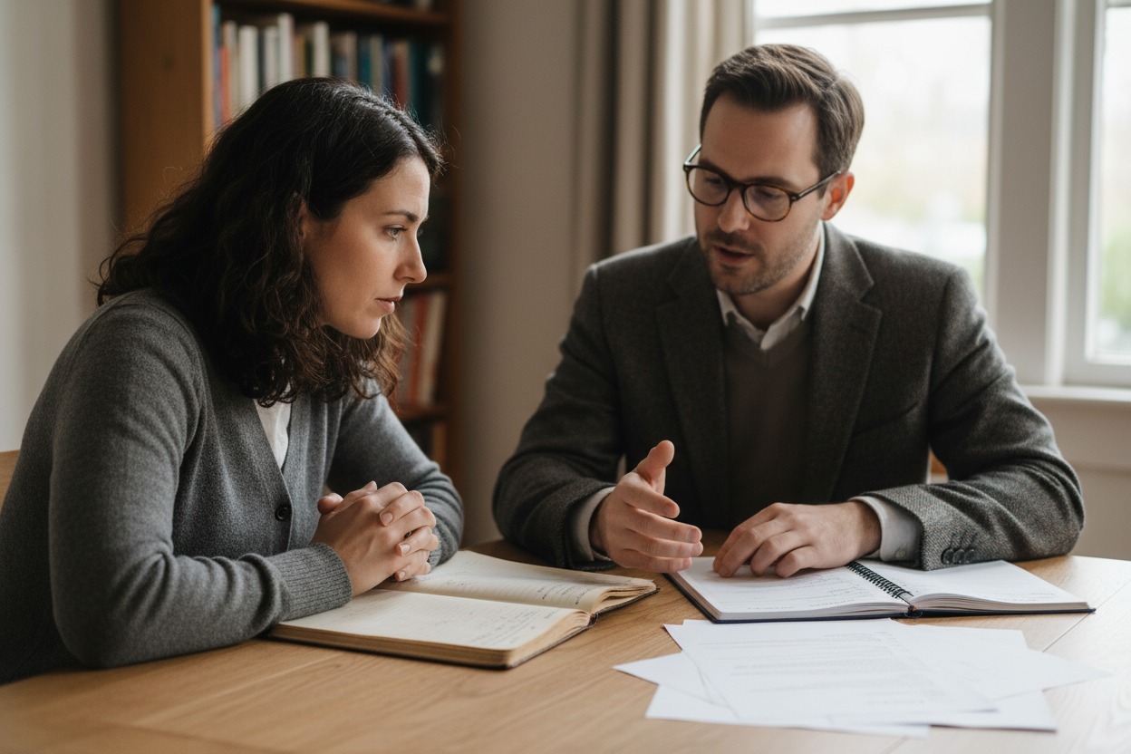 Parent échangeant avec professeur pour soutien scolaire à Bordeaux