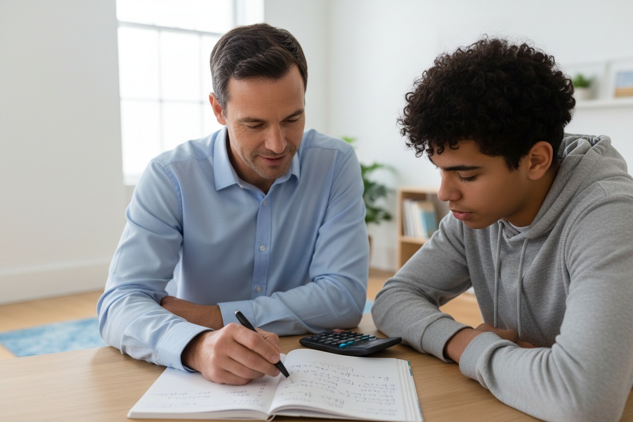 Cours de mathématiques à Bordeaux avec professeur et élève en travail individuel